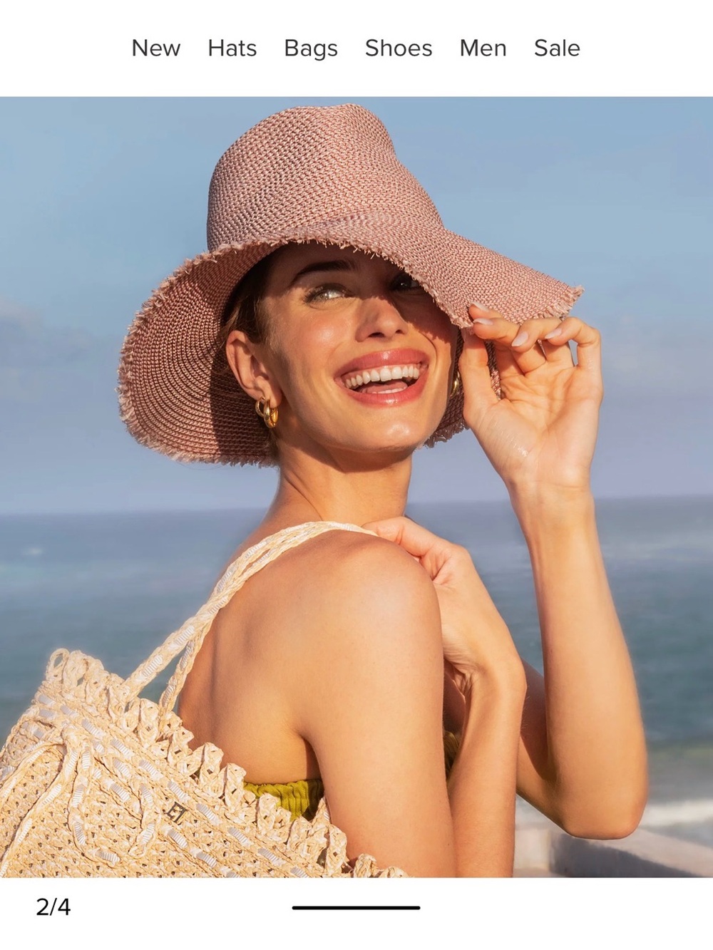 Eric Javits Blush Pink Frayed-Brim Sun Hat